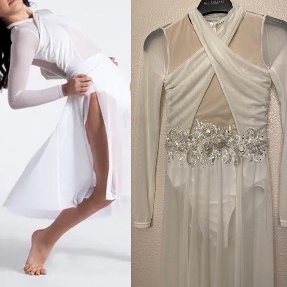 WEISSMAN Dance elite lyrical custom solo maxi dress white Star D10402 MC child - Picture 1 of 11